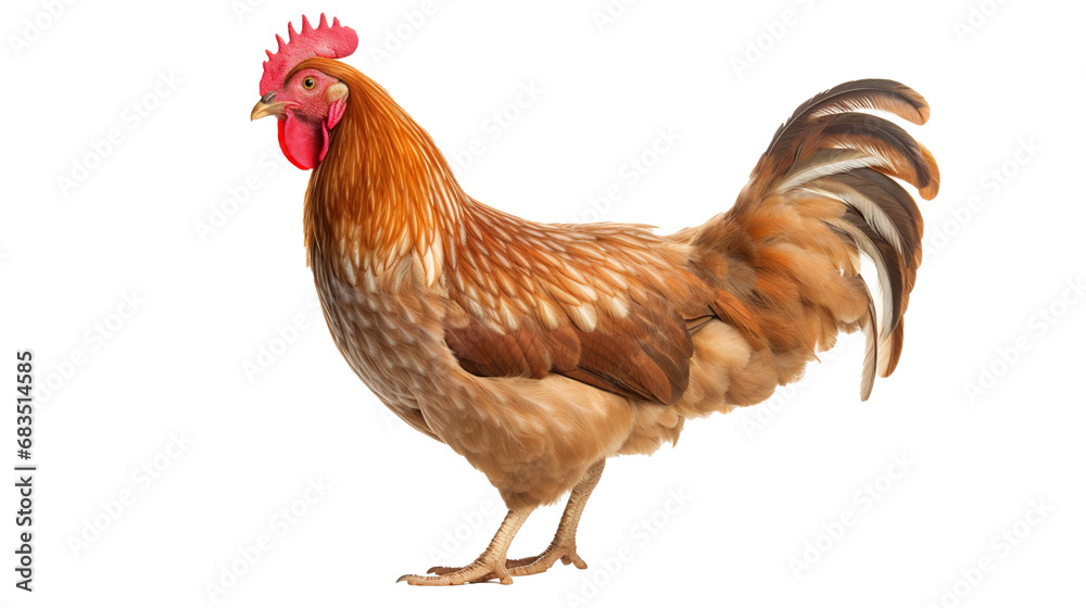 A red chicken isolated on transparent background, PNG image, Created with Generative Ai technology.