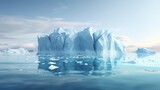 The concept of hidden danger and global warming depicted through a 3D illustration featuring an iceberg. This visual symbolizes the unseen threat and the impact of climate change on these icy formatio