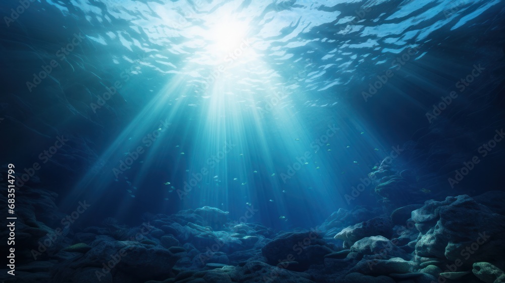 Underwater Sea - Deep Abyss With Blue Sun light Underwater Sea - Deep Abyss With Blue Sun light