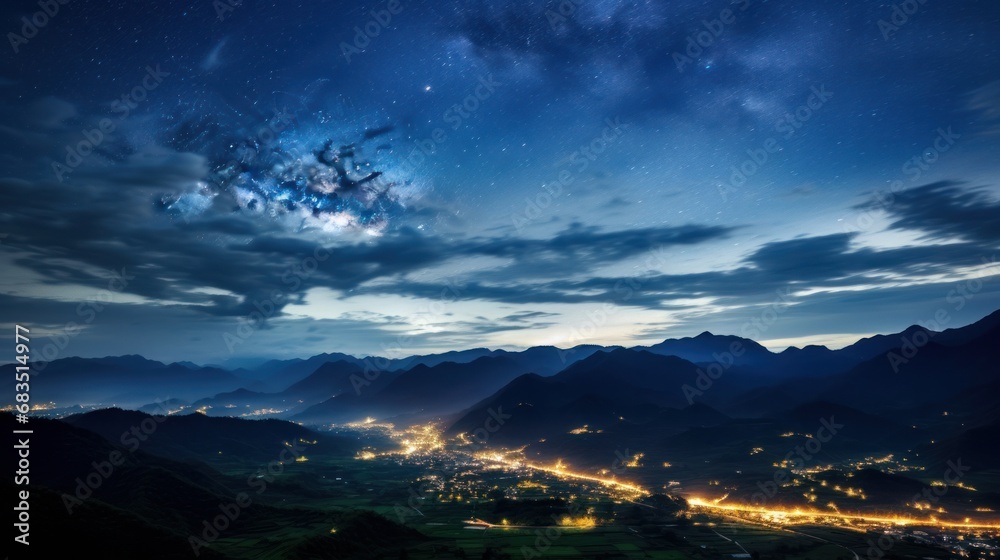 night landscape mountain and milkyway galaxy background , thailand , long exposure ,low light