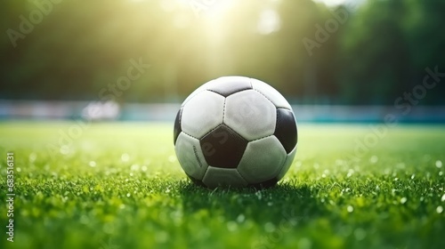 ball on soccer field football field   green grass in athletic stadium