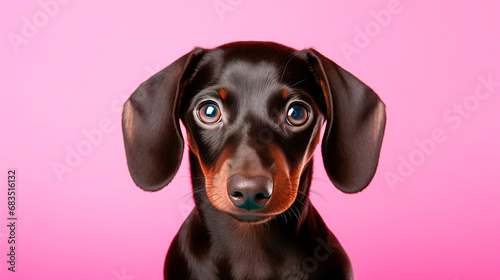  Portrait of a dachshund puppy on a pink background. Side view, space for text. © Алекс Ренко