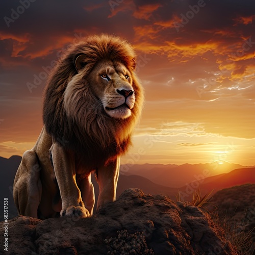 Majestic Lion in Nature Reserve at Sunset