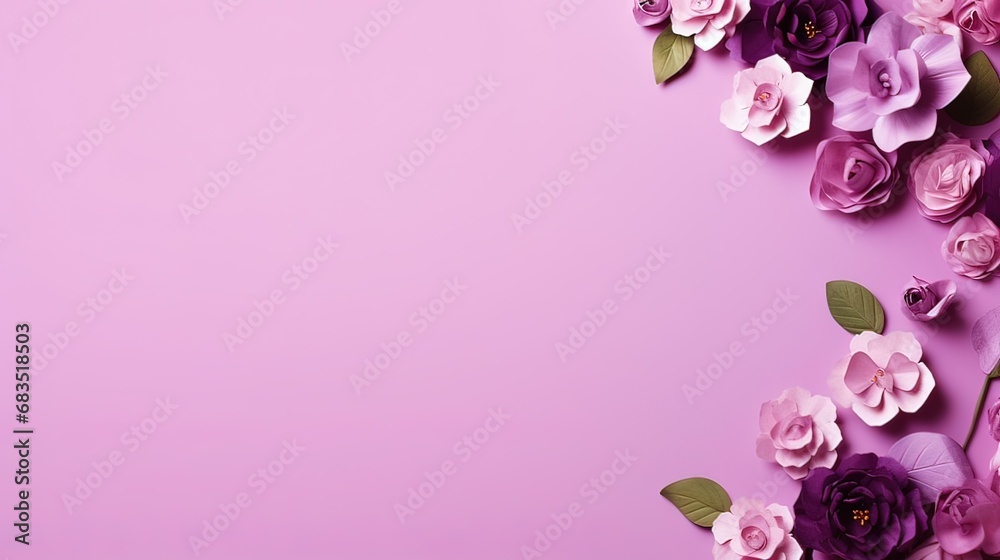 AI, International Women's Day. Banner, beautiful postcard of flowers on pink copy space background