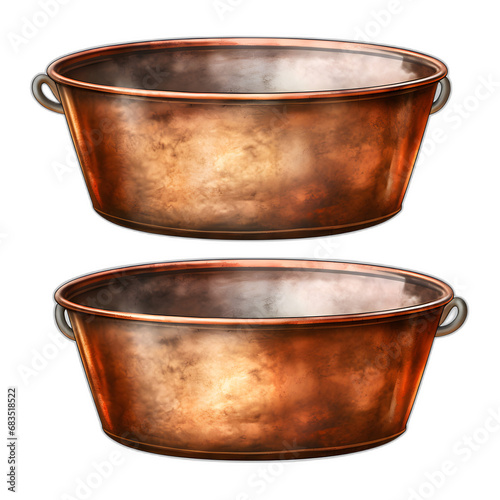 Copper tubs or sinks isolated on transparent or white background, png photo