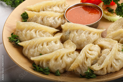 Tibetian dumplings Momo with chicken, meat or vegetables