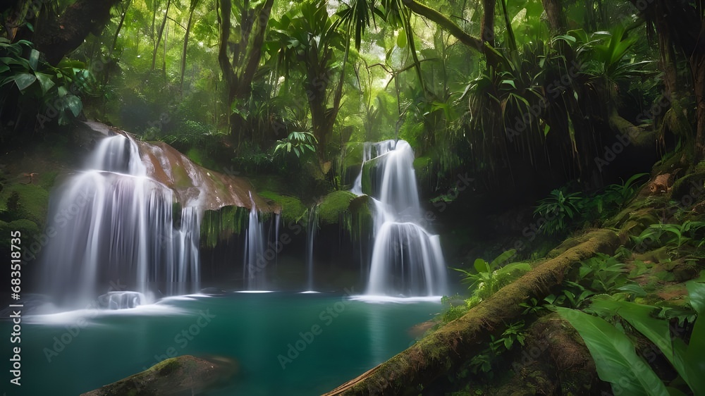 waterfall in the forest.Created with Generative Ai technology