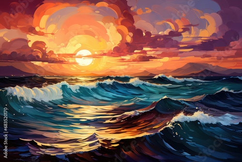 sunset in the sea sun casting vibrant hues on water © FrequentArt