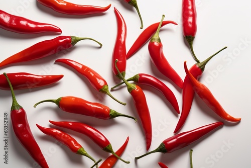 A group of chilis close of view seamless white background, ai generated, Generative AI