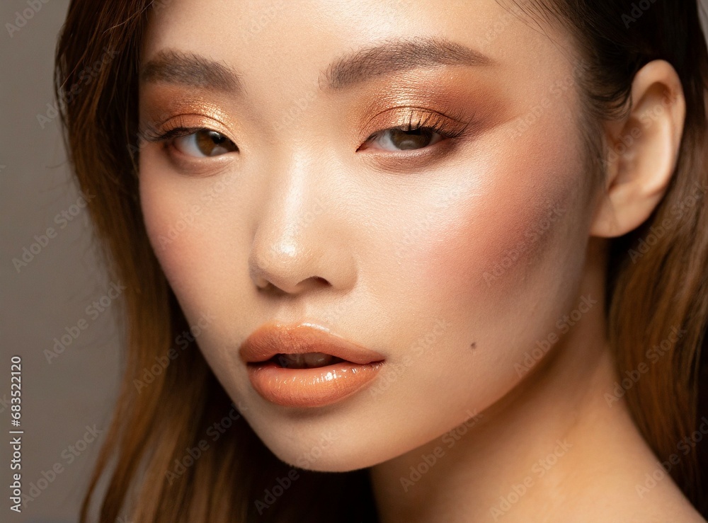 Asian model beauty makeup, face closeup