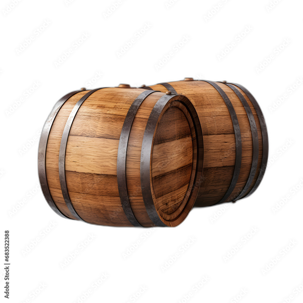 Wooden barrels isolated on transparent or white background, png