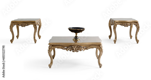 classic coffee table whit decoration isolated on white background .