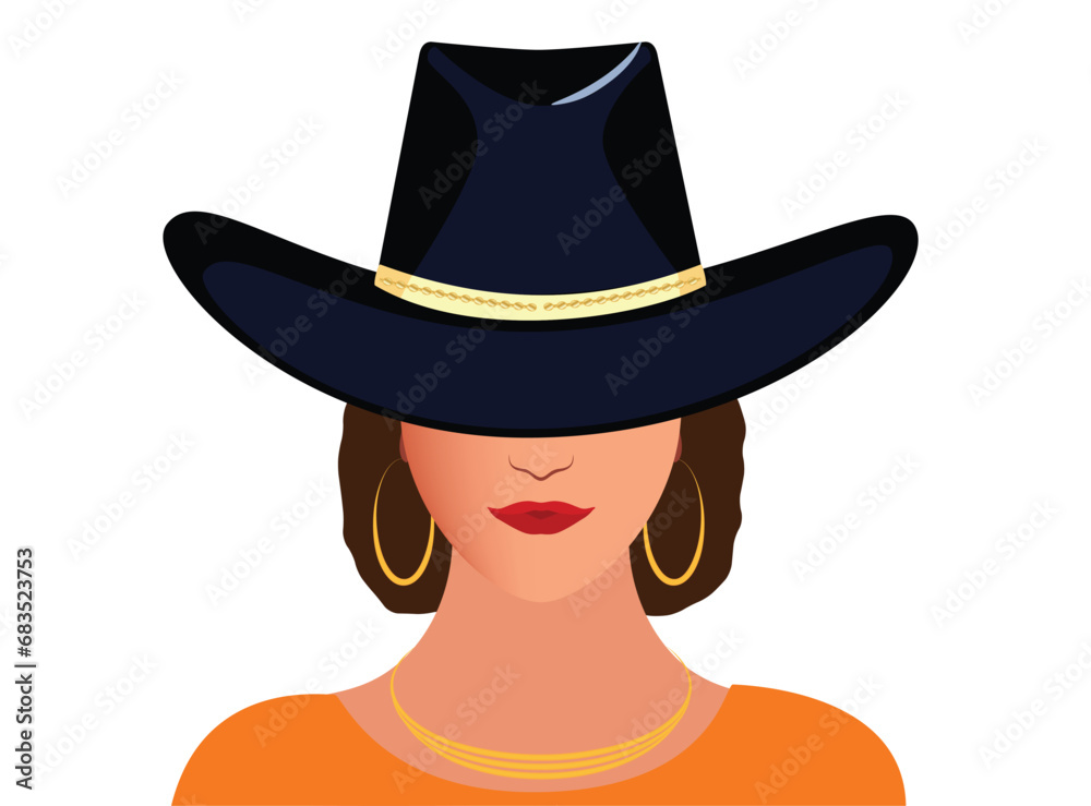 Beautiful woman cowboy with hat, vector illustration Beautiful woman cowboy with hat, vector illustration