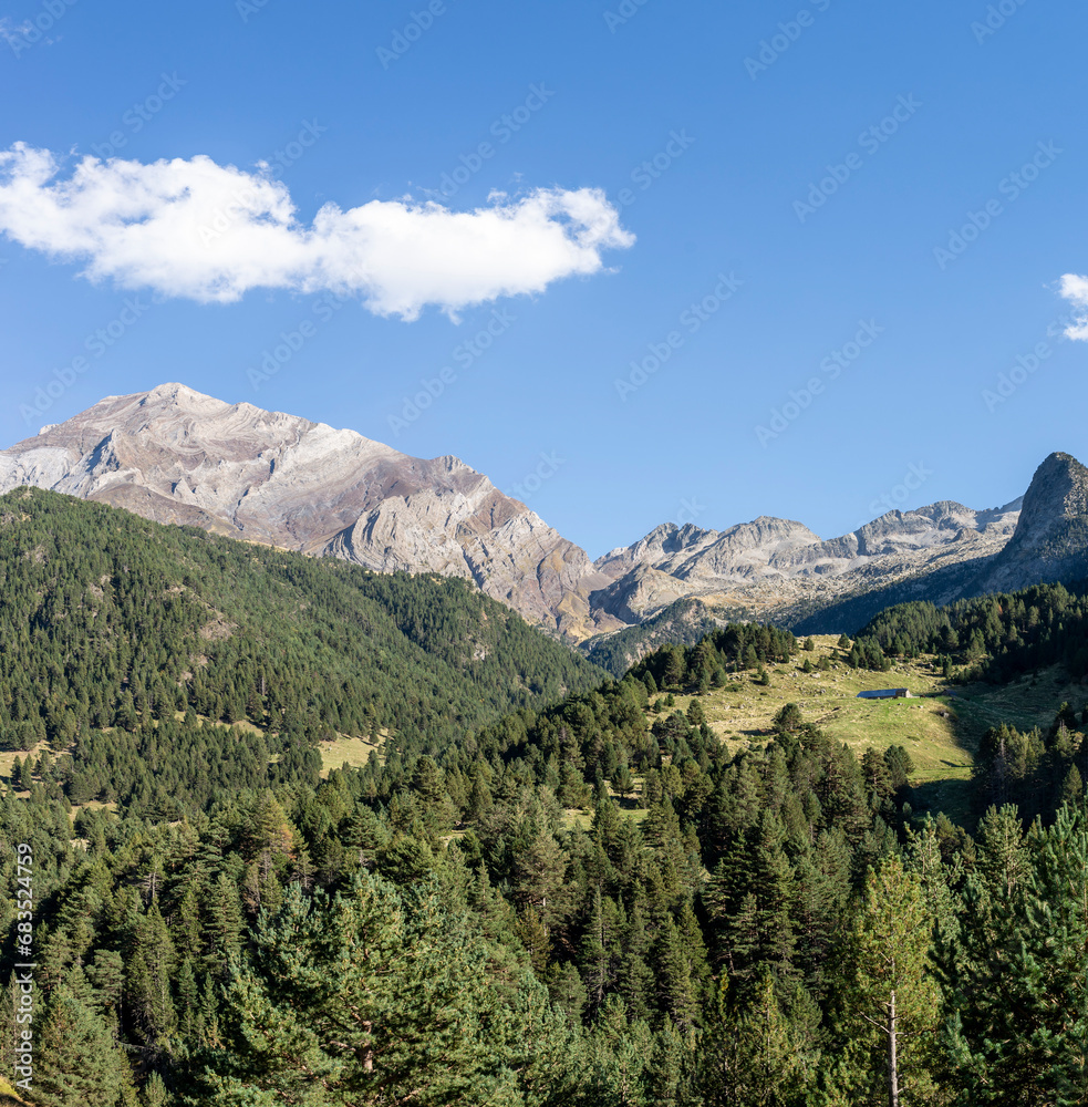 Poset Massif in Spanish pyrenees from valley of Chistau.