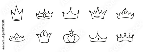 Doodle hand drawn princess crown. Line stroke vector crown