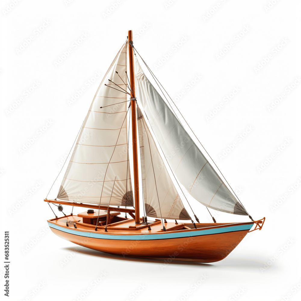 Obraz premium Small Sailboat on White Background