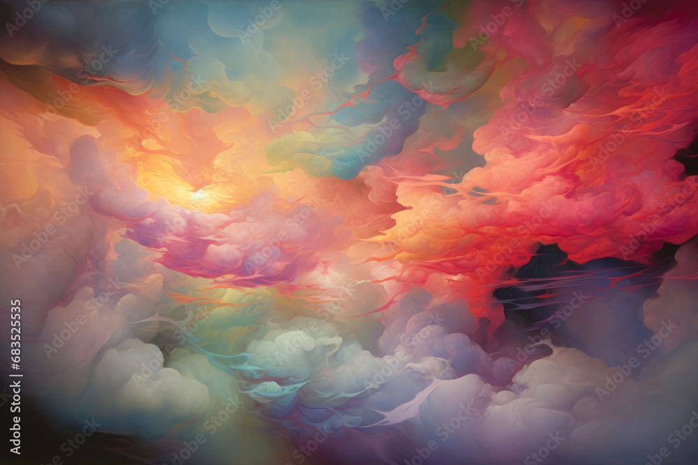 Ethereal Atmosphere: Luminous Clouds Aglow with Color