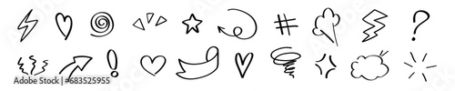 Line doodle cartoon cute hand drawn sketch element. Marker brush sparkle decoration