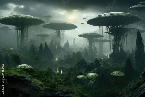 Celestial Arboreal Symphony: Stormy Ballet on an Alien World