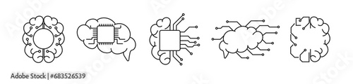 Tech robot brain cpu chip frame. Digital ai deep learning futuristic circle border. Artificial intelligent deep learning icon