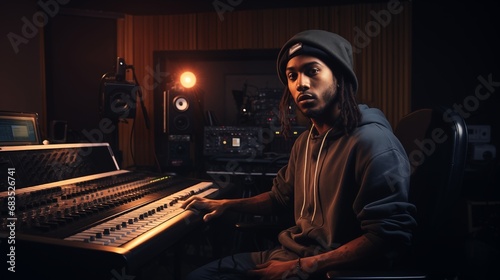 Hip-hop songwriters are composing songs with piano at Recording studio