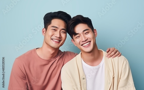 Portrait of young Asian Gay couple smile isolated background