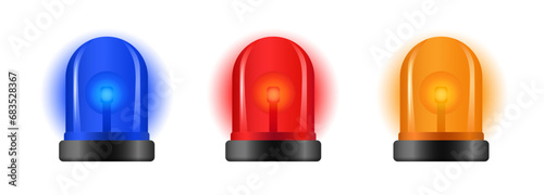 Emergency warning 3d siren. Police light alert flasher