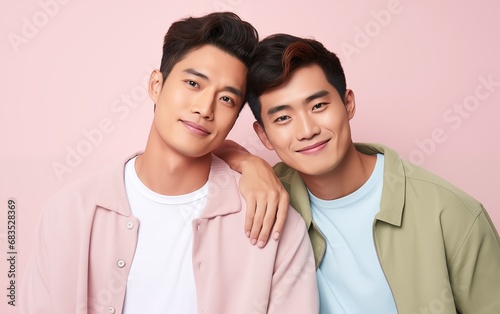 Portrait of young Asian Gay couple smile isolated background