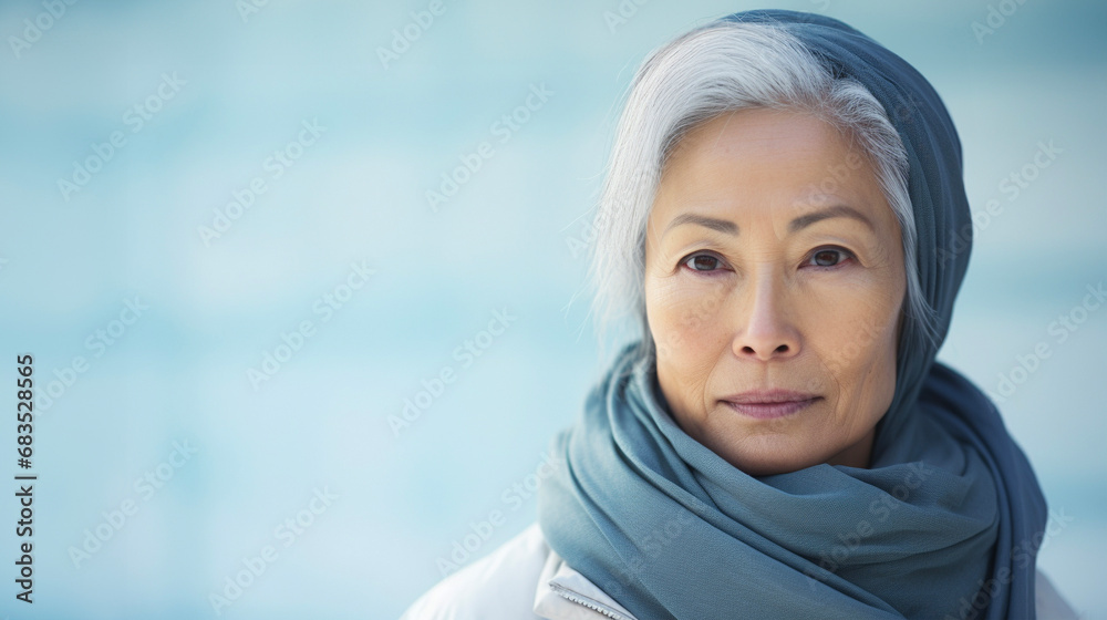 Portrait of a middle age Asian woman against a light background. Female in her 40s, 50s. Portrait of a middle age Asian woman against a light background. Female in her 40s, 50s.