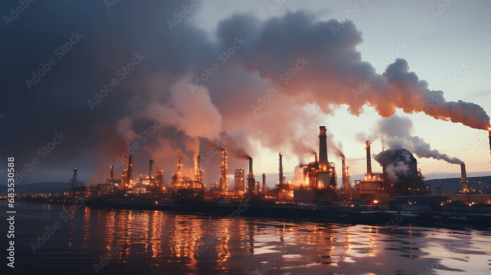  Imagen de instalaciones de una industria química contaminando el aire