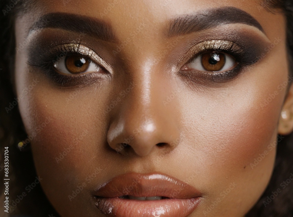 Black female model, beauty makeup, face closeup Black female model, beauty makeup, face closeup
