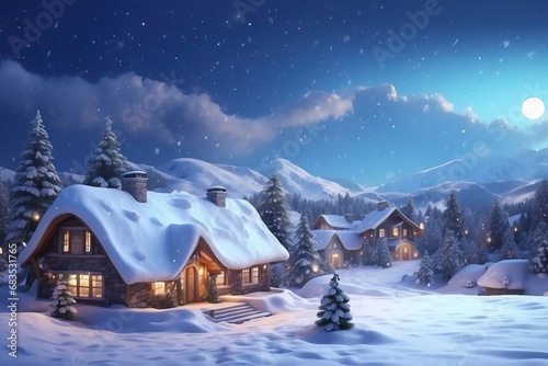 Christmas house with magic snow