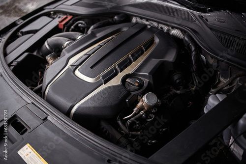 Car engine with opened hood. Car service background © Studio-M