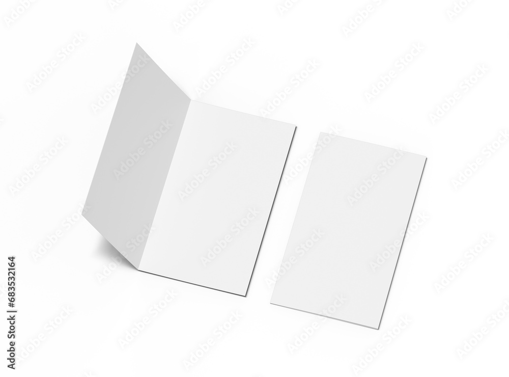 Customizable Half Fold 4,5x8 brochure mockup to present your design. 3d render Customizable Half Fold 4,5x8 brochure mockup to present your design. 3d render