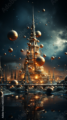 Futuristic ball sphere  christmass decoration  planet background. AI Generative
