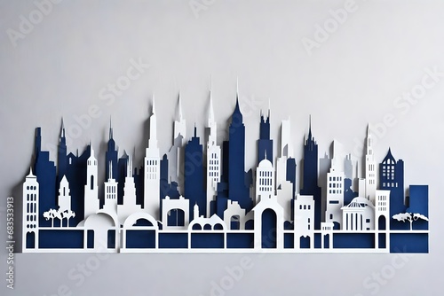 Paper Silhouette City Skyline at Dusk (Dark Blue and White)