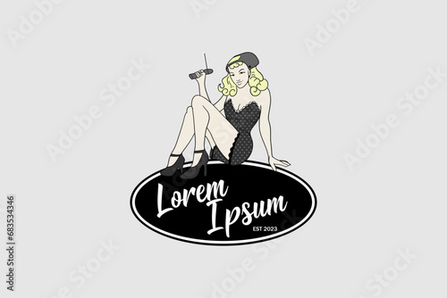 women with welding helmet vector logo template