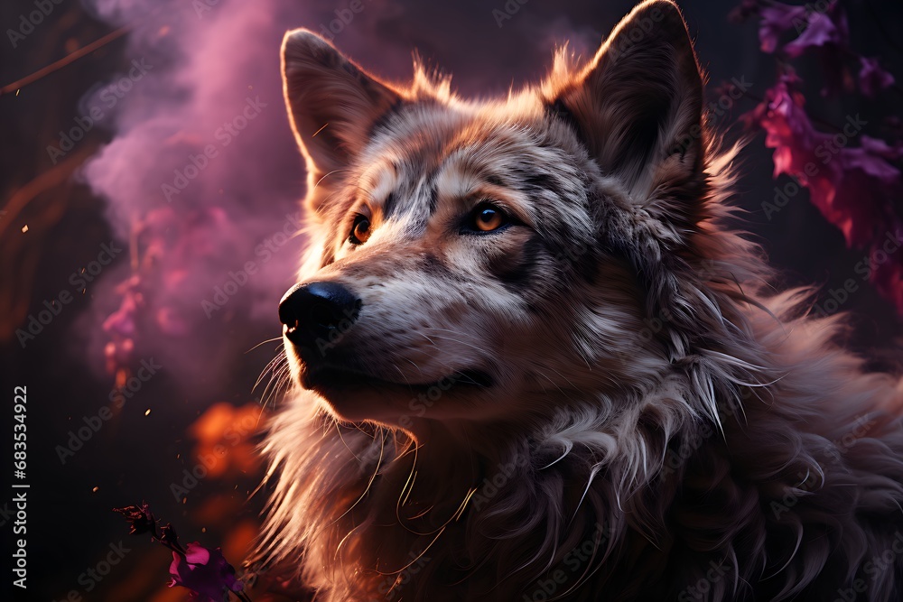 mystical wolf portrait in ethereal atmosphere