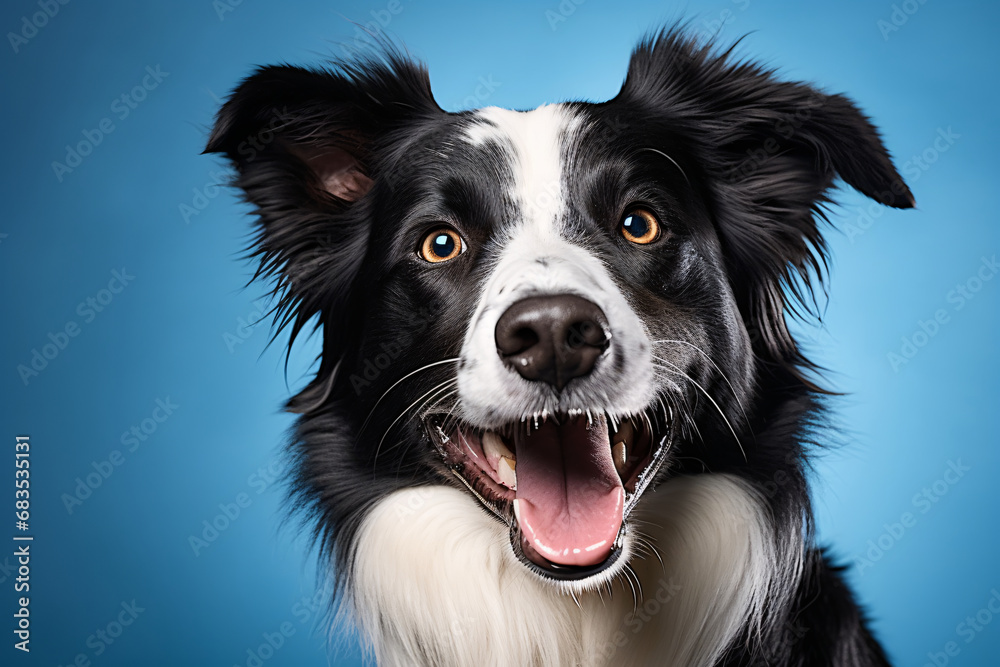 border collie, adult dog on a studio background. breed, black and white pet.