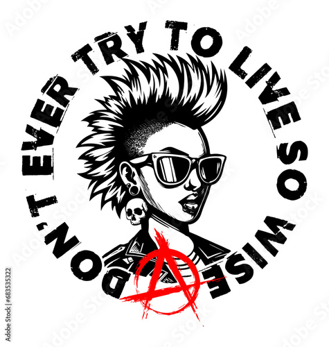 punk girl logo with quotes text framed
