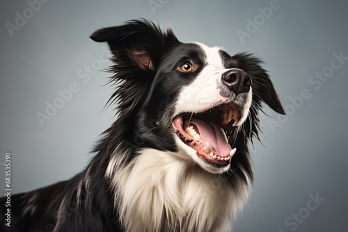 border collie  adult dog on a studio background. breed  black and white pet.