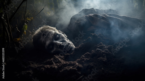 Nasty zombie coming out of grave photo