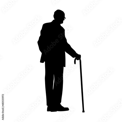 Old man with cane silhouette. Vector illustration