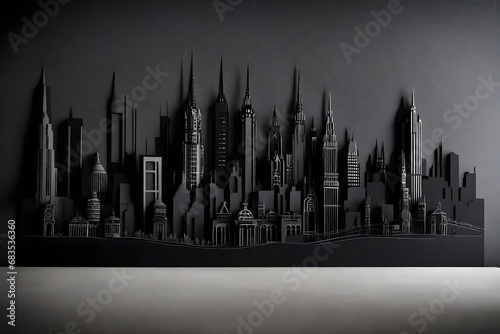City Skyline Silhouette  Midnight Black and Grey 