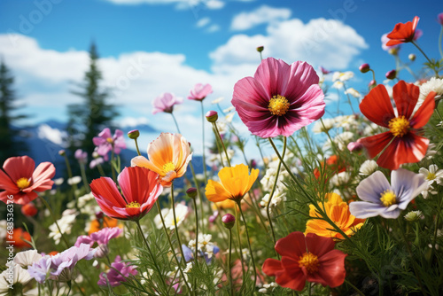 A field of wildflowers swaying in the breeze, creating a tapestry of colors that celebrates the diversity and charm of floral beauty. Concept of botanical diversity. Generative Ai. © Sebastian