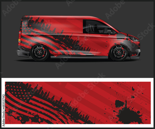 Racing car wrap design vector. Graphic abstract stripe racing background kit designs for wrap vehicle