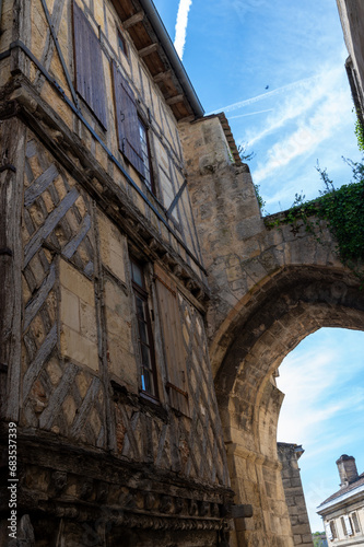 Views of old houses and streets of medieval town St. Emilion, production of red Bordeaux wine on cru class vineyards in Saint-Emilion wine making region, France, Bordeaux