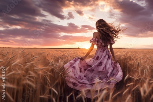 Ethereal Sunset Stroll in Wheat Field