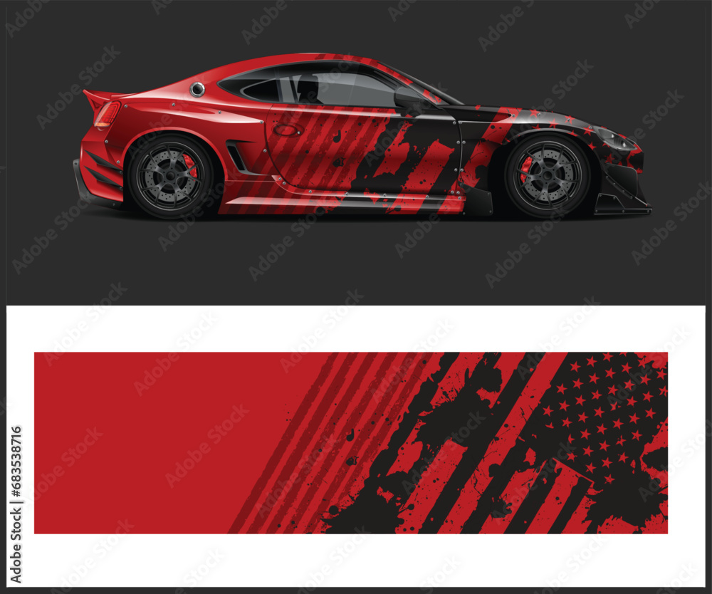 Racing car wrap design vector. Graphic abstract stripe racing background kit designs for wrap vehicle