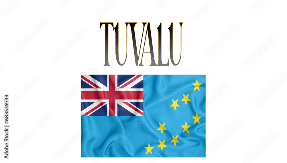 Fototapeta premium Illustration of the flag of TUVALU with 3d inscription of the name of TUVALU. For use in educational proposals or video illustrations. Transparent background.
